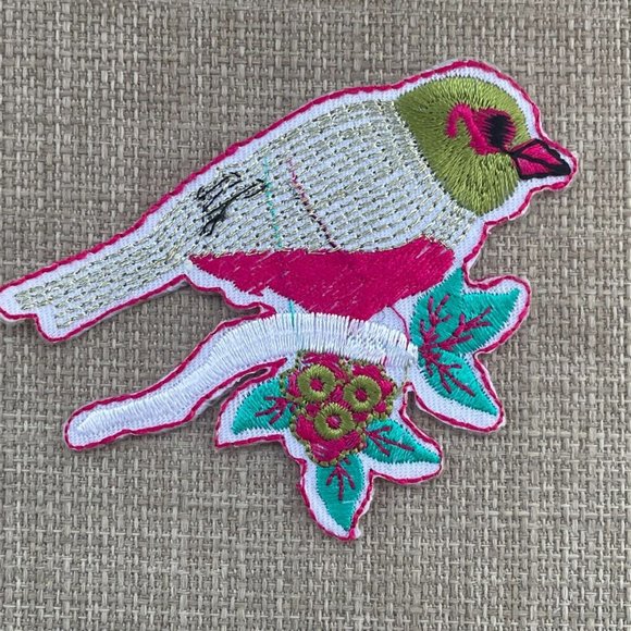 Iron On Patches Multi Color Bird on Branch Embroidery Patches - Picture 2 of 8
